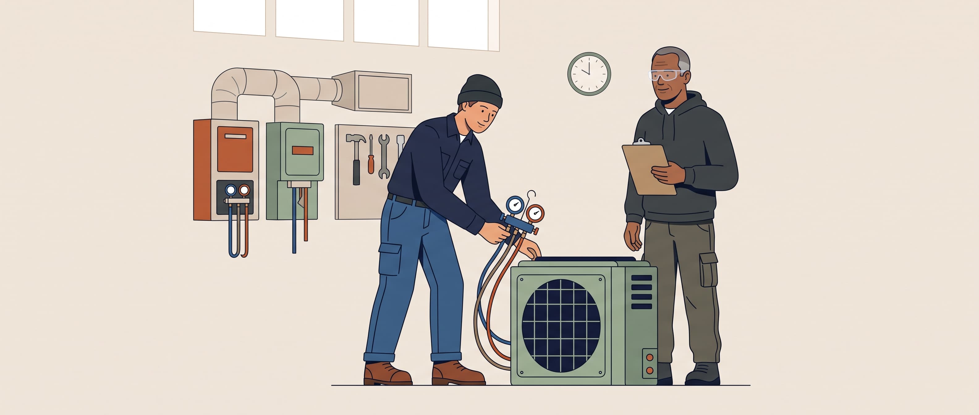 HVAC Student Connecting Gauges in a Training Lab